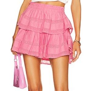 Dark pink loveshackfancy ruffle mini skirt